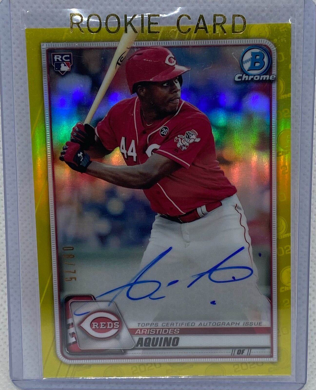 ARISTIDES AQUINO 2020 TOPPS BOWMAN CHROME YELLOW REFRACTOR AUTO RC #D 8/75
