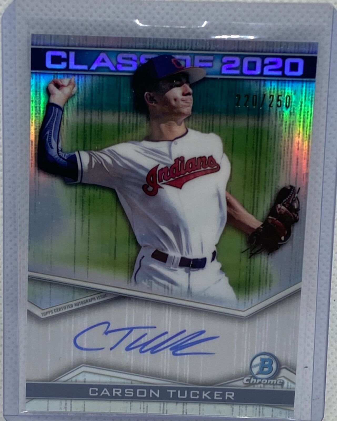 CARSON TUCKER 2020 TOPPS BOWMAN CHROME CLASS OF 2020 REFRACTOR AUTO #D 220/250