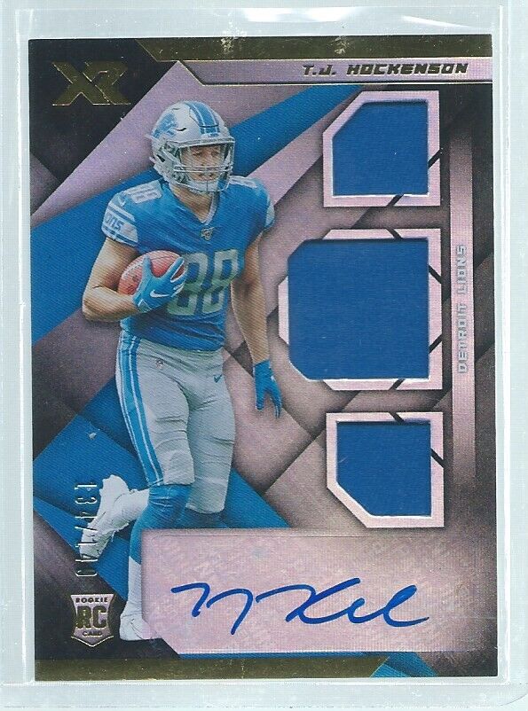 T.J. HOCKENSON 2019 PANINI XR TRIPLE ROOKIE JERSEY AUTO RC #D 134/149