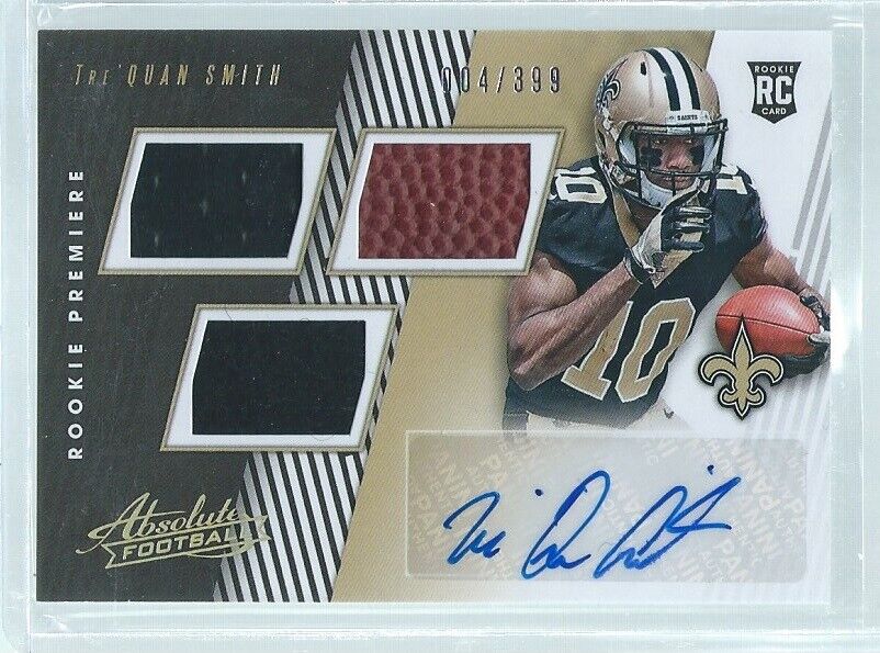 TRE'QUAN SMITH 2018 PANINI ABSOLUTE ROOKIE PREMIERE TRIPLE PATCH AUTO RC #D /399