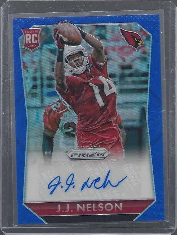 J.J. NELSON 2015 PANINI PRIZM BLUE PRIZM ARIZONA CARDINALS AUTO RC #D 62/199