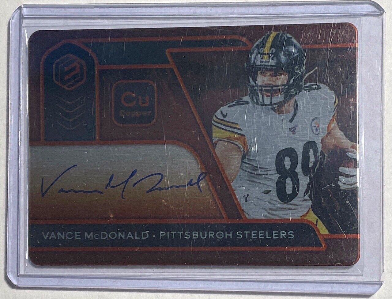 VANCE MCDONALD 2020 PANINI ELEMENTS COPPER ON CARD AUTO #D 18/29
