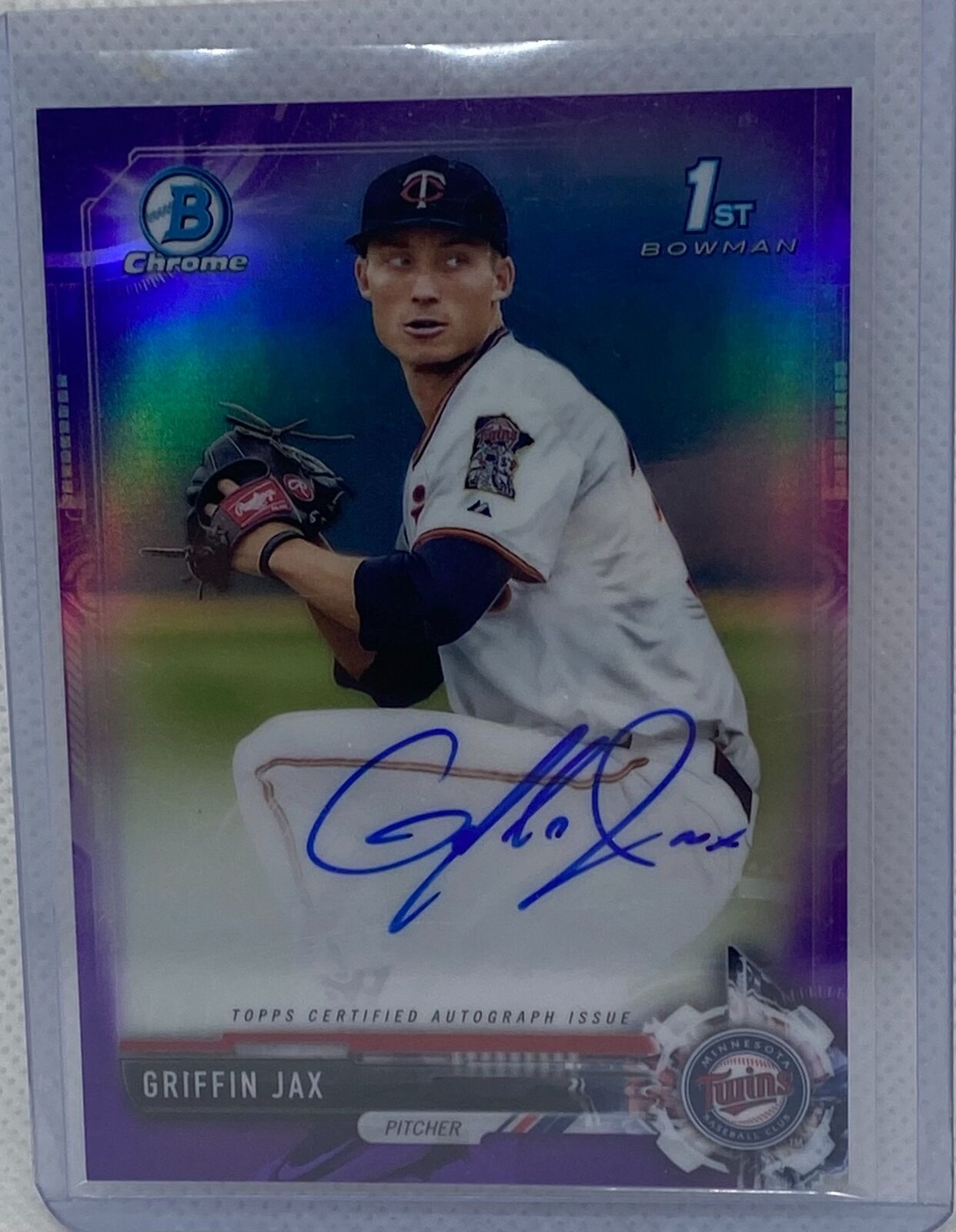 GRIFFIN JAX 2017 1ST BOWMAN CHROME PURPLE REFRACTOR ON CARD AUTO #D 92/250