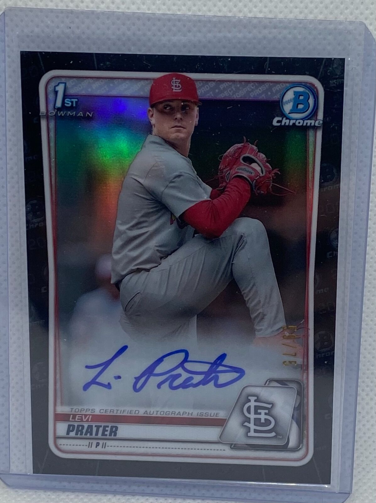 LEVI PRATER 2020 1ST BOWMAN CHROME PROSPECTS BLACK REFRACTOR AUTO #D 59/75