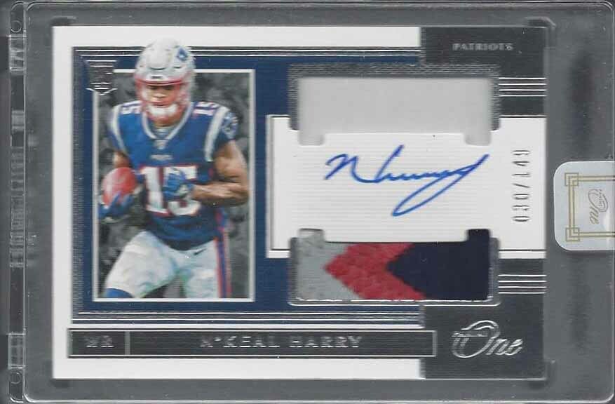 N'KEAL HARRY 2019 PANINI ONE RPA PATRIOTS DUAL 4CL PATCH ON CARD AUTO RC #D /149