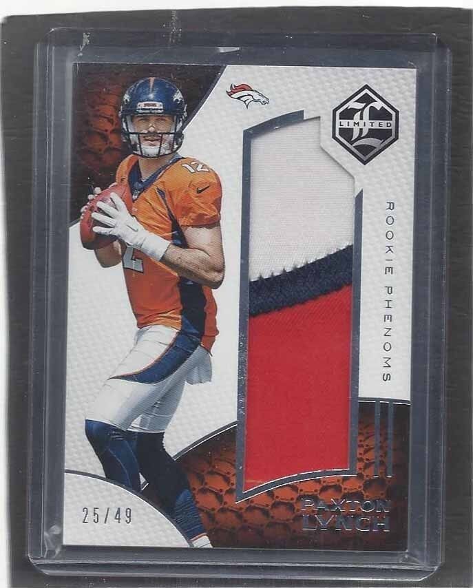 PAXTON LYNCH 2016 LIMITED PHENOMS JUMBO 3 COLOR BRONCOS ROOKIE PATCH RC #D 25/49