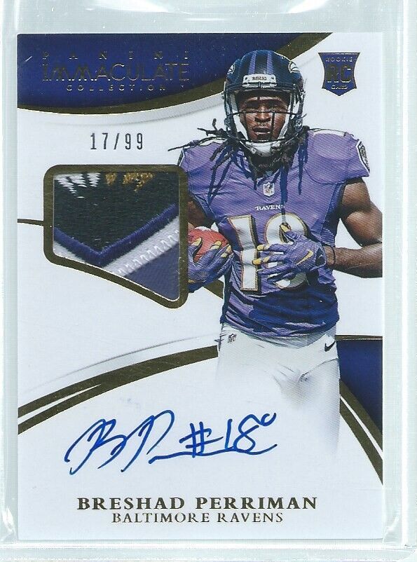 BRESHAD PERRIMAN 2015 PANINI IMMACULATE 4-COLOR LOGO PATCH ON CARD AUTO RC /90