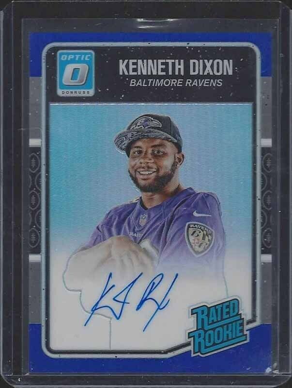 KENNETH DIXON 2016 DONRUSS OPTIC RATED ROOKIE BLUE HOLO ON CARD AUTO RC #D 2/75
