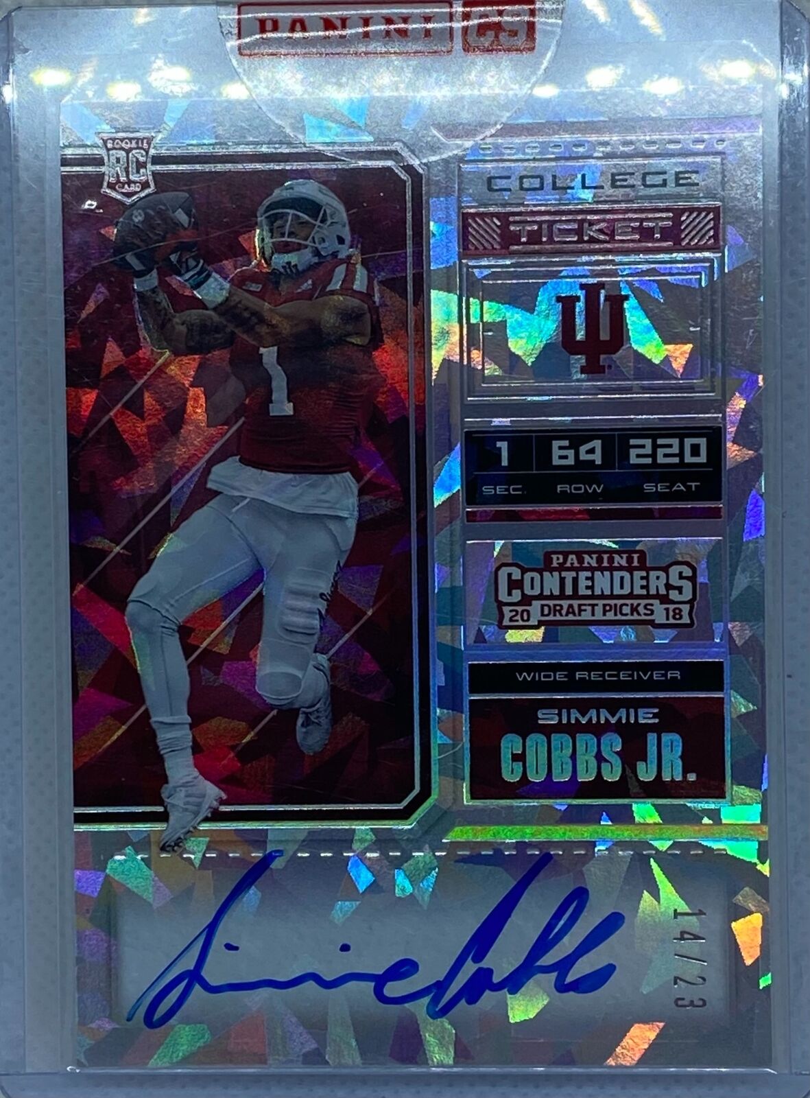 SIMMIE COBBS JR. 2018 CONTENDERS DRAFT COLLEGE TICKET CRACKED ICE AUTO RC #D /23