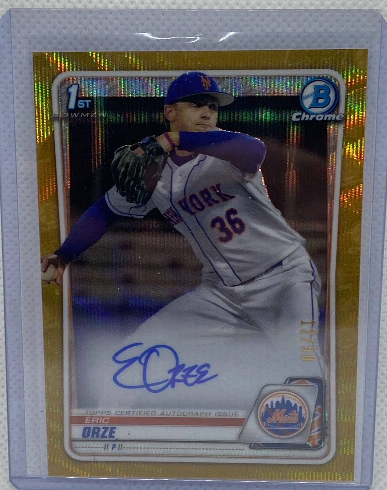ERIC ORZE 2020 1ST BOWMAN CHROME PROSPECTS GOLD WAVE REFRACTOR AUTO #D 12/50