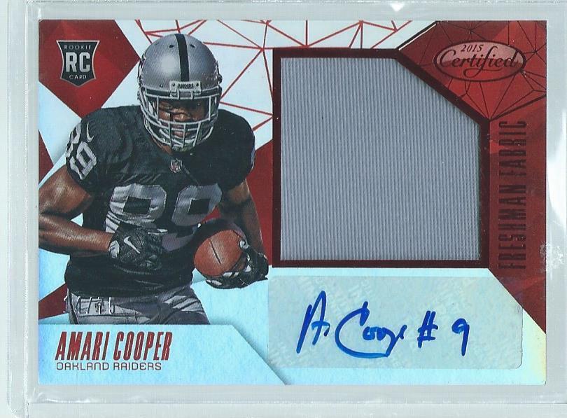 AMARI COOPER 2015 PANINI CERTIFIED FRESHMAN FABRIC RED PATCH AUTO RC #D 14/75