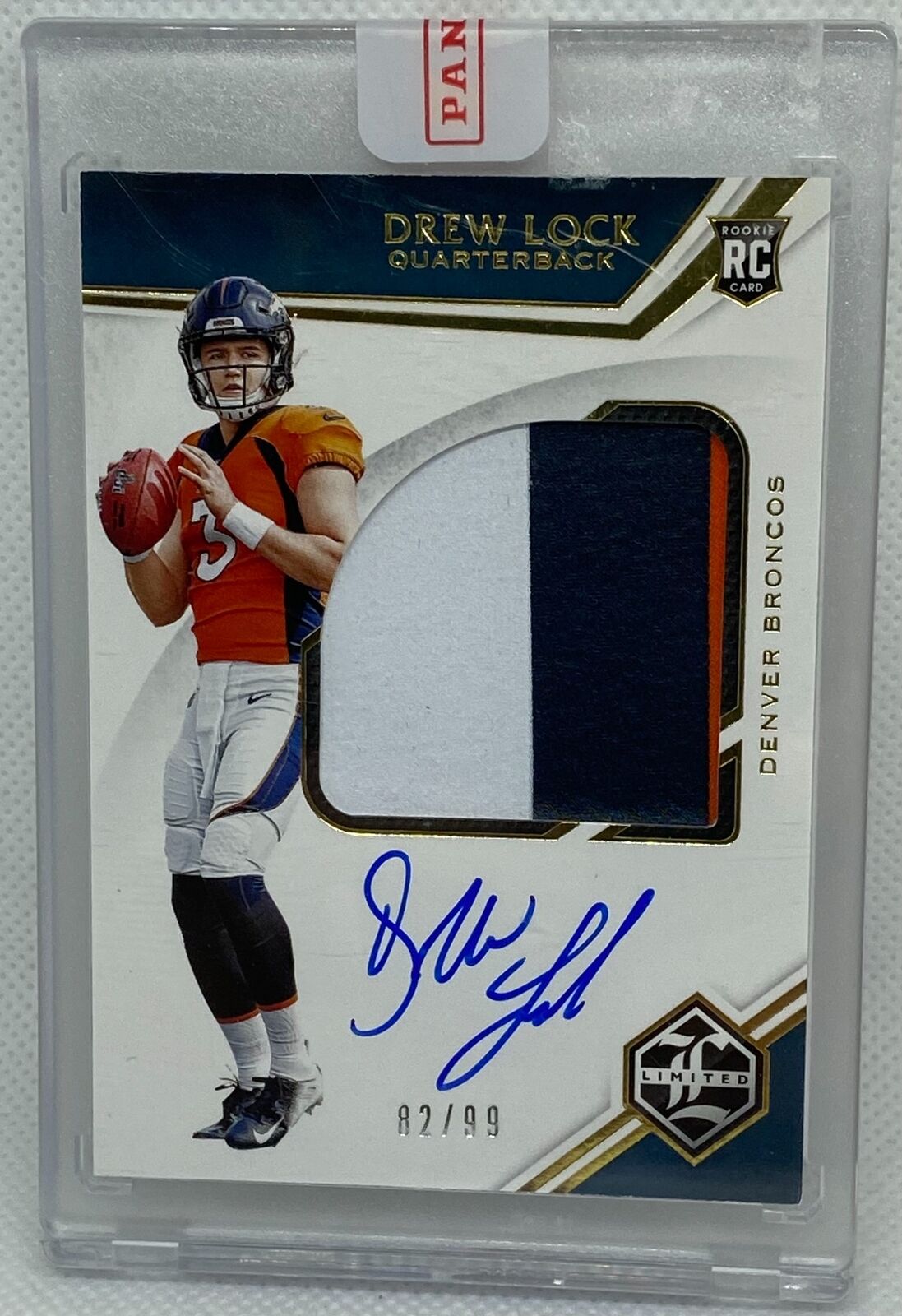 DREW LOCK 2019 PANINI LIMITED RPA JUMBO PATCH ON CARD AUTO RC #D 82/99