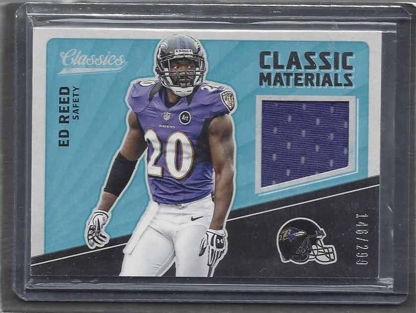 ED REED 2017 CLASSICS CLASSIC MATERIAL RAVENS GAME USED JERSEY #D 146/299