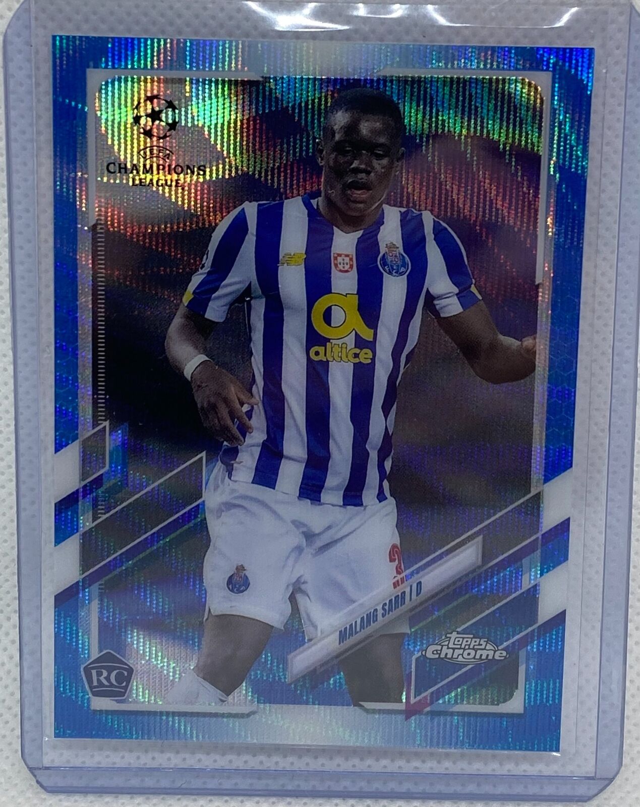 MALANG SARR 2020-21 TOPPS CHROME CHAMPIONS LEAGUE BLUE WAVE REFRACTOR RC #D /75