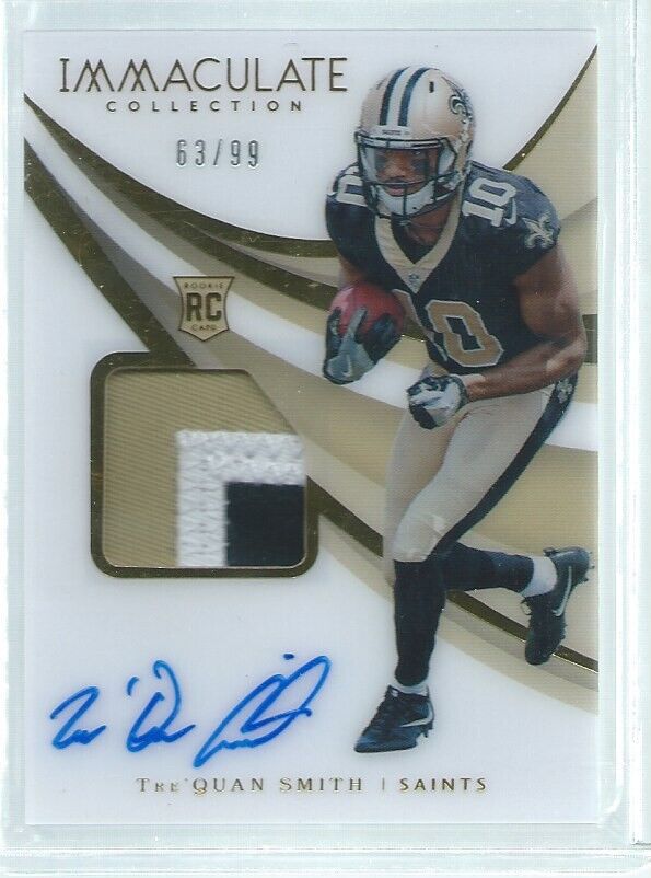 TRE'QUAN SMITH 2018 PANINI IMMACULATE RPA 3 COLOR PATCH ON CARD AUTO RC #D 63/99