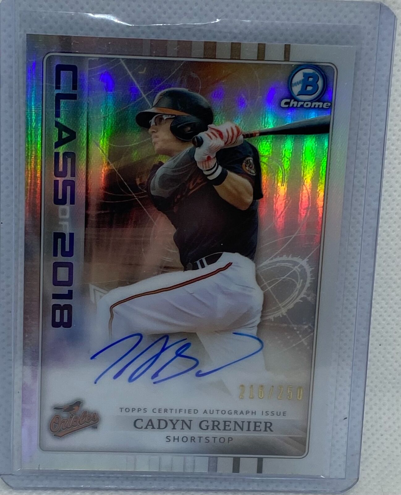 CADYN GRENIER 2018 TOPPS BOWMAN CHROME CLASS OF 2018 REFRACTOR AUTO #D 216/250