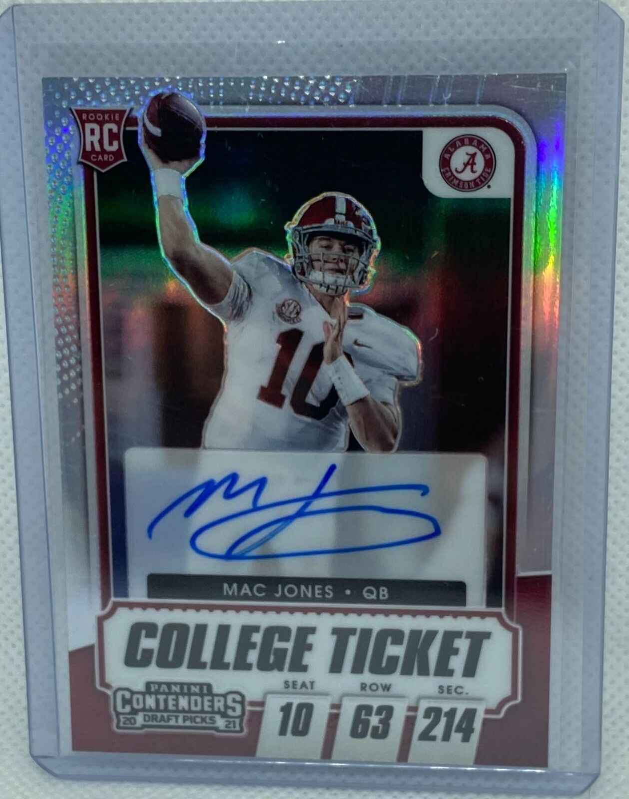 MAC JONES 2021 PANINI CONTENDERS COLLEGE TICKET SILVER PRIZM ROOKIE AUTO RC #111