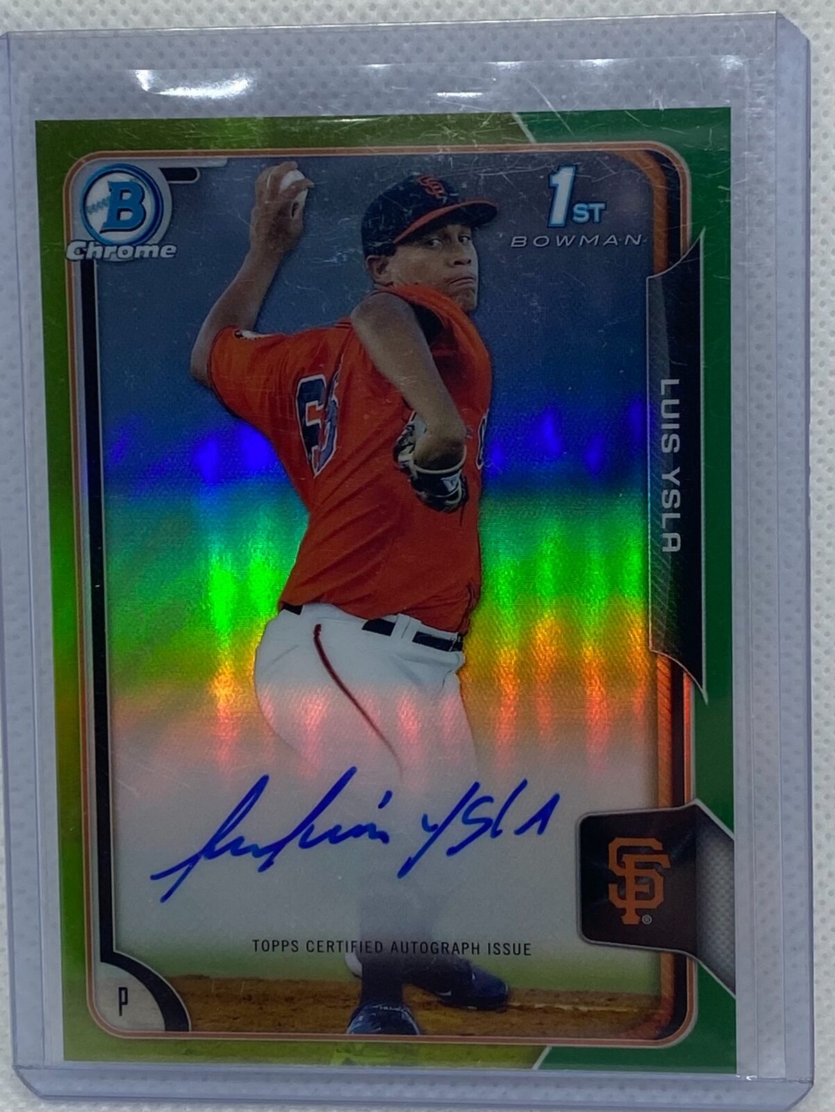 LUIS YSLA 2015 1ST BOWMAN CHROME PROSPECTS GREEN REFRACTOR ON CARD AUTO #D 33/99