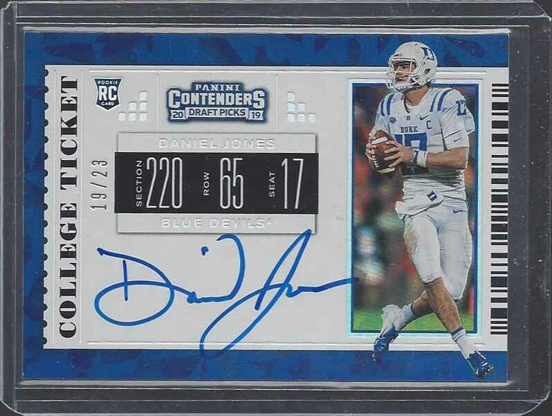 DANIEL JONES 2019 CONTENDERS COLLEGE CRACKED ICE ON CARD AUTO RC #D 19/23