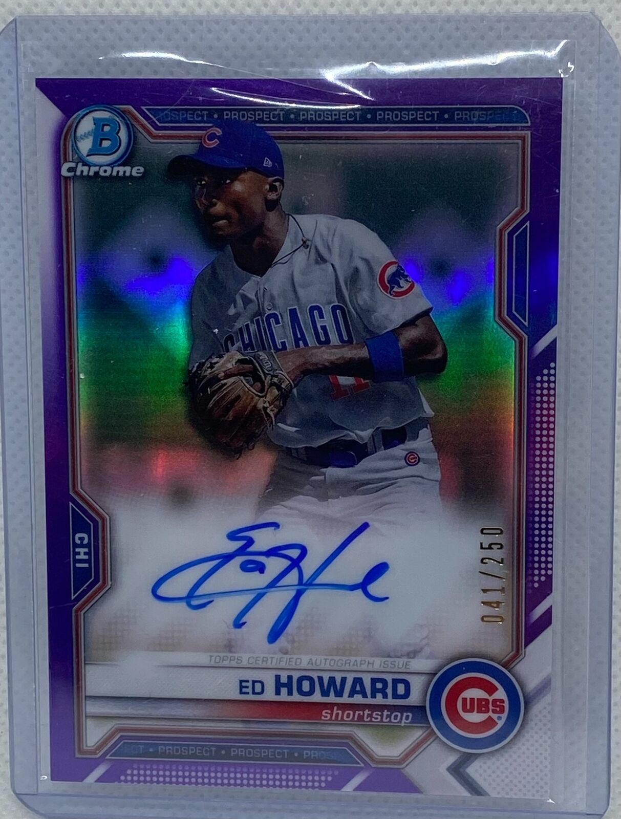 ED HOWARD 2021 TOPPS BOWMAN CHROME PURPLE REFRACTOR ON CARD AUTO #D 41/250