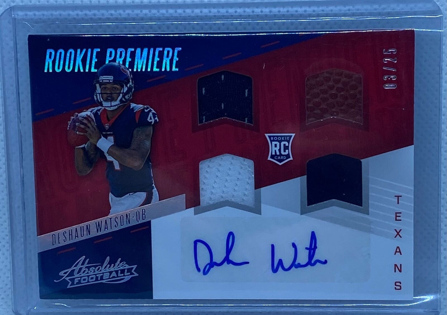 DESHAUN WATSON 2017 PANINI ABSOLUTE ROOKIE PREMIERE QUAD PATCH AUTO RC #D /25
