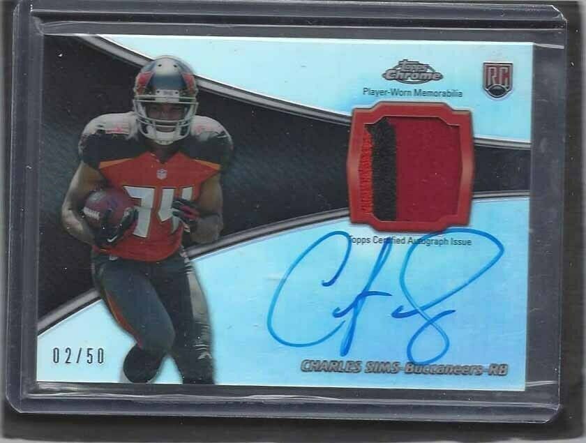 CHARLES SIMS 2014 TOPPS CHROME RPA REFRACTOR 3 CLR PATCH ON CARD AUTO RC #D 2/50
