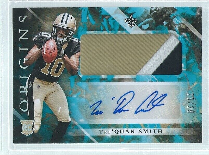 TRE'QUAN SMITH 2018 PANINI ORIGINS 3 COLOR PATCH AUTO TURQUOISE RC #D 23/25