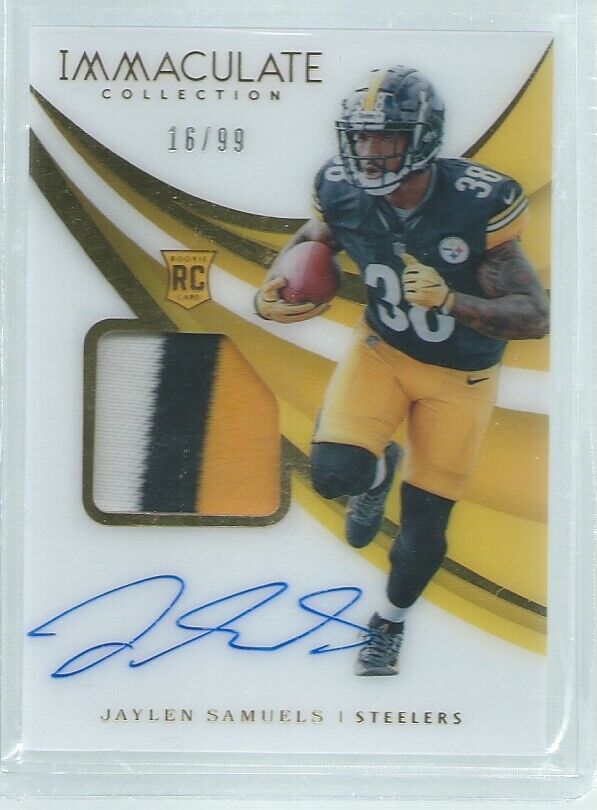 JAYLEN SAMUELS 2018 IMMACULATE 3 COLOR ACETATE PATCH ON CARD AUTO RC #D 16/99