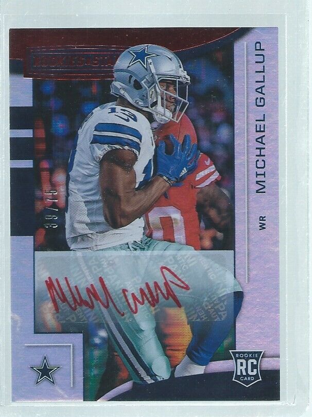 MICHAEL GALLUP 2018 PANINI ROOKIES & STARS LONGEVITY RED AUTO RC #D 39/75