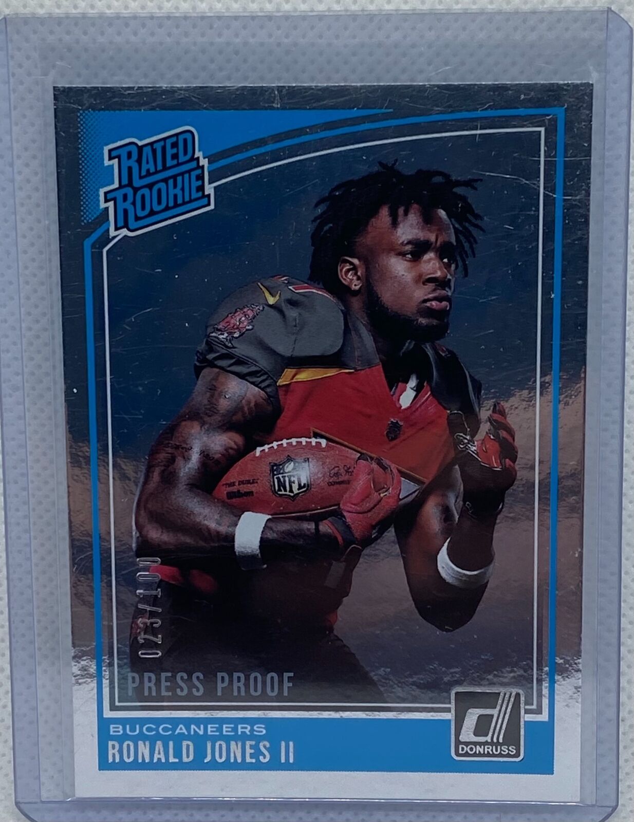 RONALD JONES II 2018 DONRUSS RATED ROOKIE PRESS PROOF SILVER RC #D 23/100