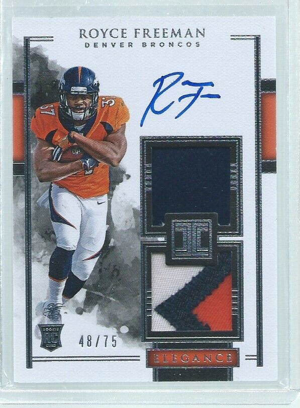 ROYCE FREEMAN IMPECABLE ELEGANCE ROOKIES DUAL PATCH ON-CARD AUTO RC #D 48/75