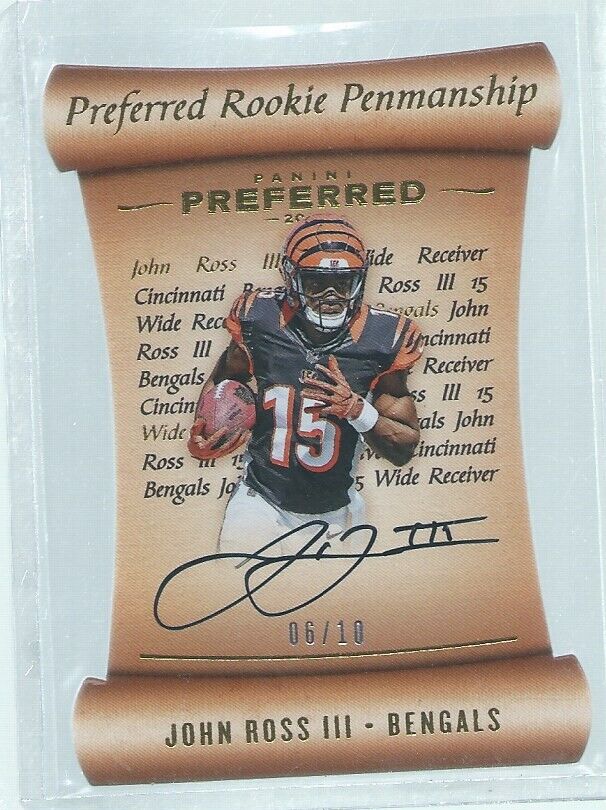 JOHN ROSS III 2017 PREFERRED PENMANSHIP GOLD DIE CUT ON CARD AUTO RC #D 6/10