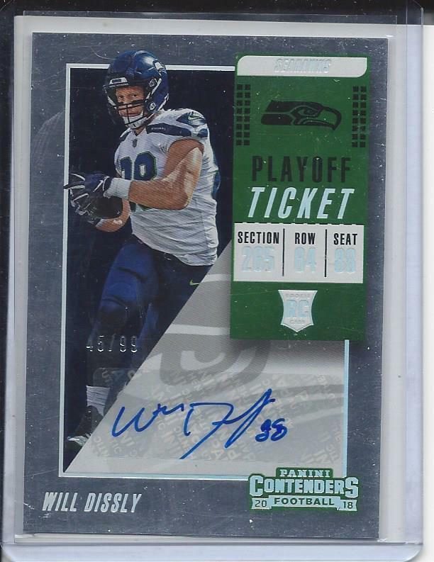 WILL DISSLY 2018 CONTENDERS PLAYOFF TICKET SEATTLE SEAHAWKS AUTO RC #D 45/49