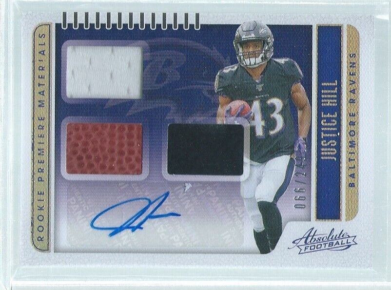 JUSTICE HILL 2019 ABSOLUTE ROOKIE PREMIERE MATERIALS TRIPLE PATCH AUTO RC /249