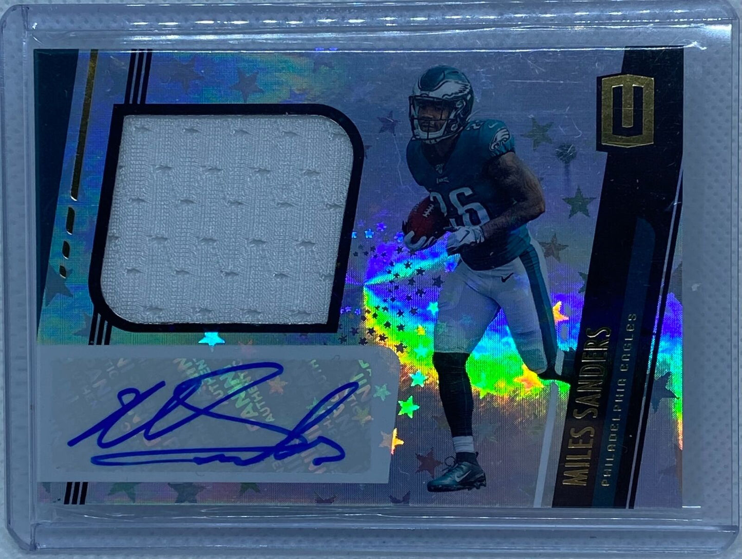 MILES SANDERS 2019 PANINI UNPARALLELED ASTRAL JERSEY AUTO RC #D 45/150