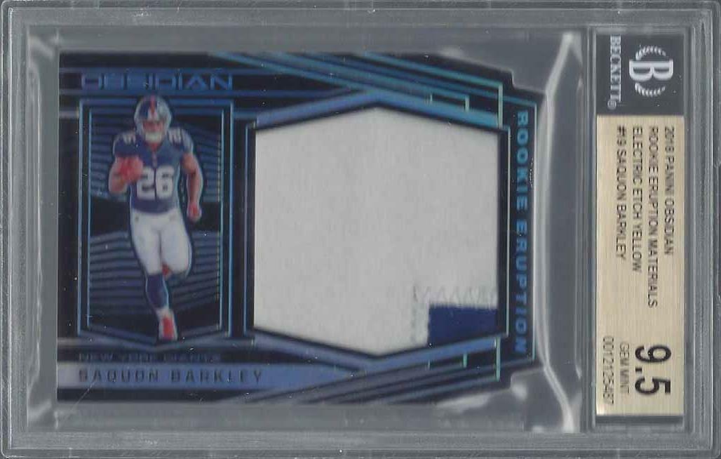 SAQUON BARKLEY 2018 OBSIDIAN ERUPTION ELECTRIC YELLOW PATCH RC /10 BGS 9.5 POP 1