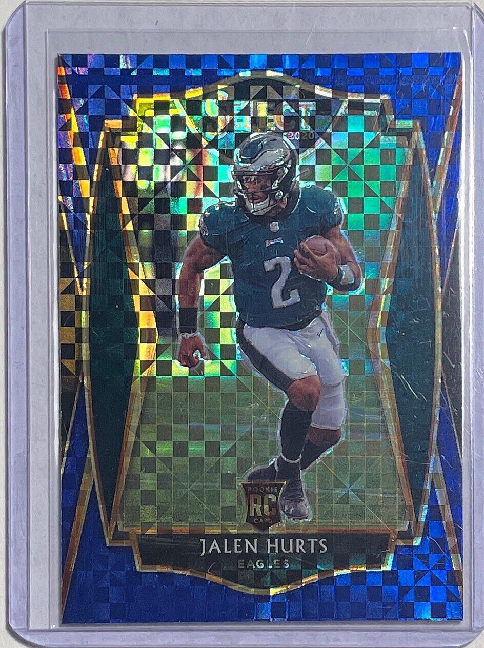 JALEN HURTS 2020 PANINI SELECT PREMIER LEVEL BLUE PRIZM ROOKIE RC #D 016/149