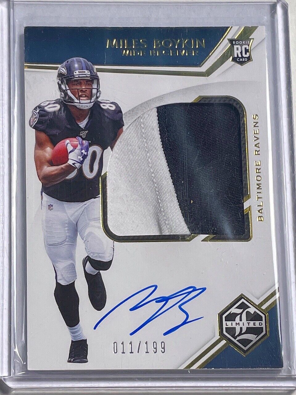 MILES BOYKIN 2019 PANINI LIMITED JUMBO PATCH ON CARD AUTO ROOKIE RC #D 11/199
