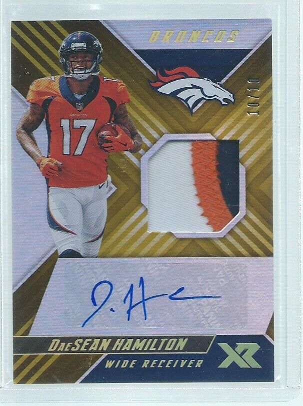 DAESEAN HAMILTON 2018 PANINI XR GOLD 3 COLOR PATCH AUTO RC #D 10/10