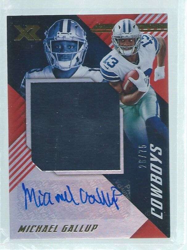 MICHAEL GALLUP 2018 PANINI XR JERSEY AUTO RED RC #D 26/75