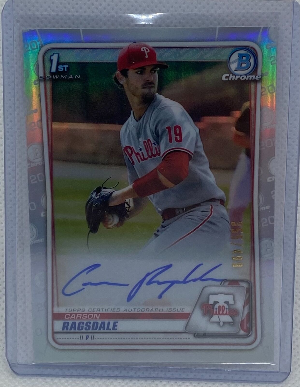 CARSON RAGSDALE 2020 TOPPS 1ST BOWMAN CHROME PROSPECTS REFRACTOR AUTO #D 355/499