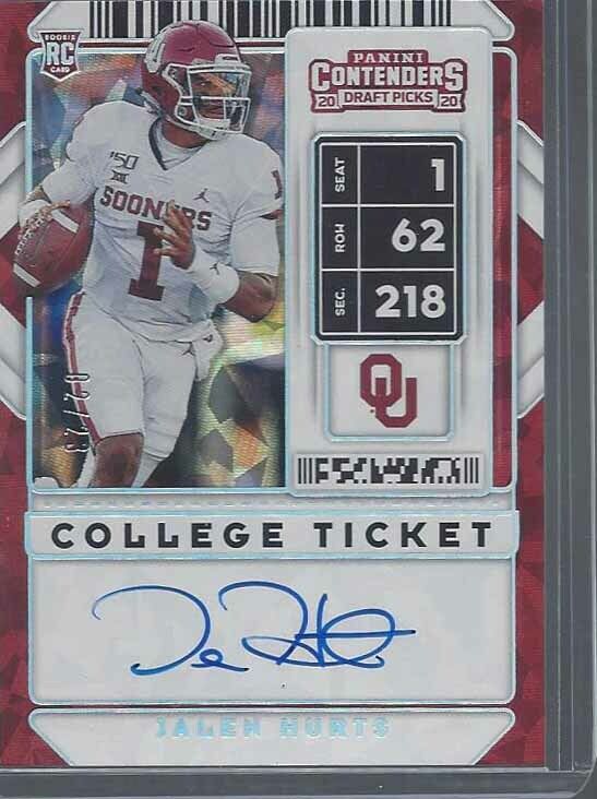 JALEN HURTS 2020 CONTENDERS COLLEGE CRACKED ICE ON CARD AUTO RC #D 2/23