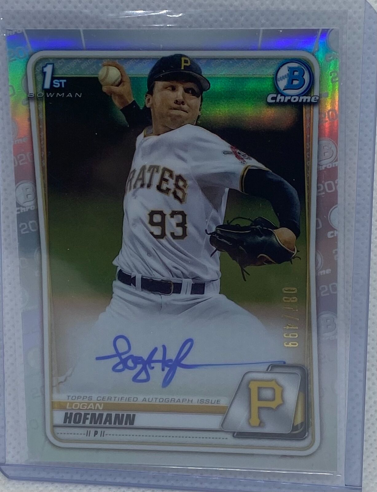 LOGAN HOFMANN 2020 TOPPS 1ST BOWMAN CHROME PROSPECTS REFRACTOR AUTO #D 087/499