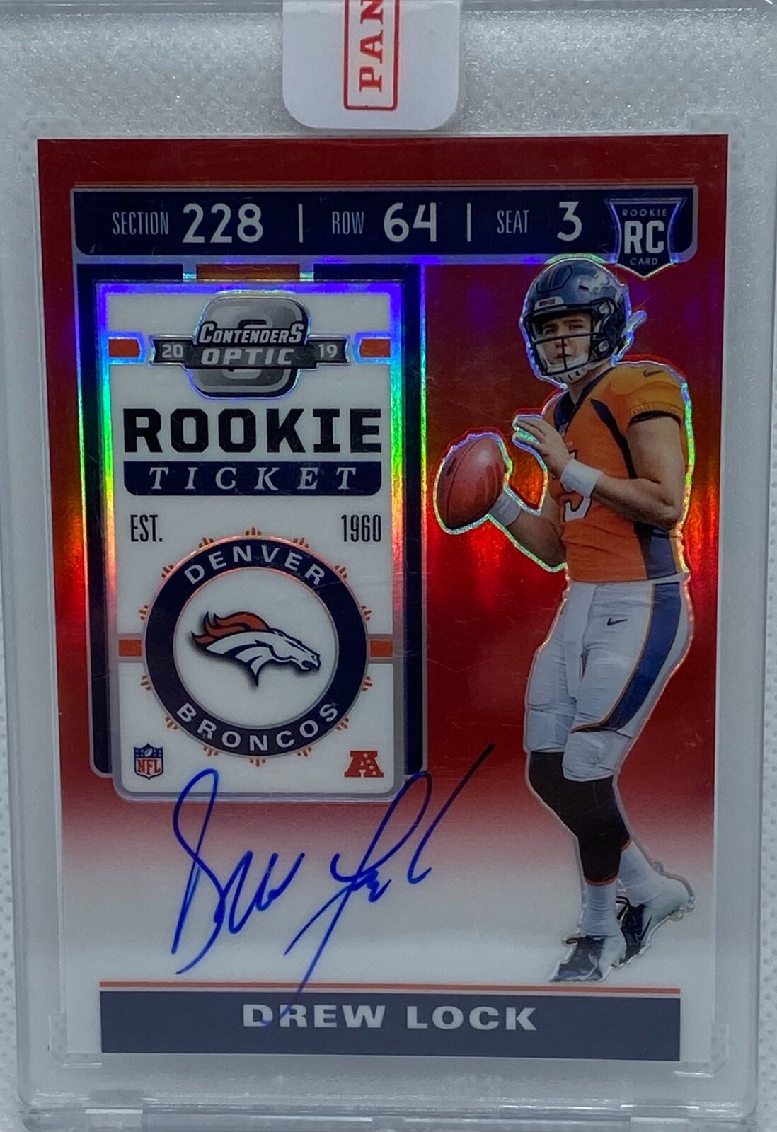 DREW LOCK 2019 CONTENDERS OPTIC RED ROOKIE TICKET ON CARD AUTO RC #D 100/199