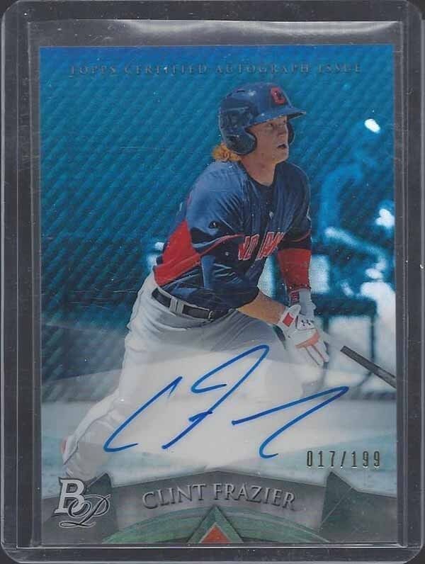 CLINT FRAZIER 2014 BOWMAN PLATINUM BLUE REFRACTOR ON CARD PROSPECT AUTO #D /199