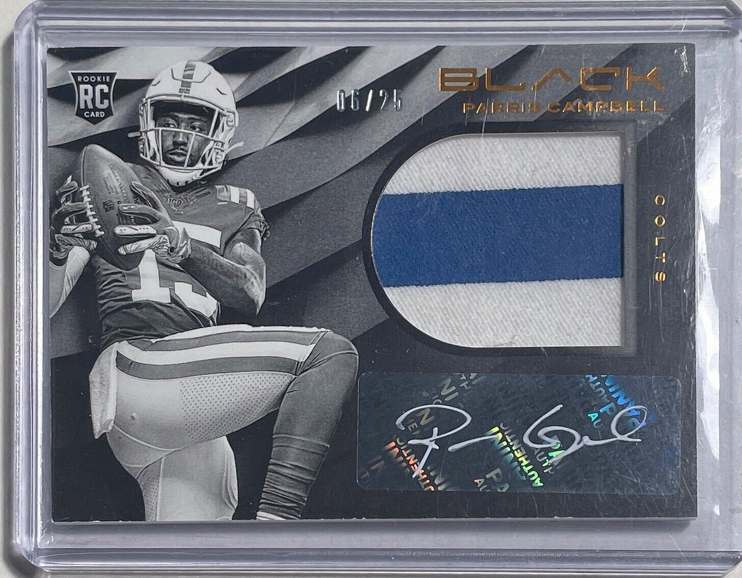 PARRIS CAMPBELL 2019 PANINI BLACK 2 COLOR PATCH AUTO ROOKIE RC #D 06/25