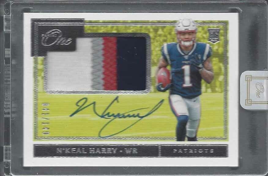 N'KEAL HARRY 2019 PANINI ONE RPA 4 COLOR PATRIOT PATCH ON CARD AUTO RC #D 41/149