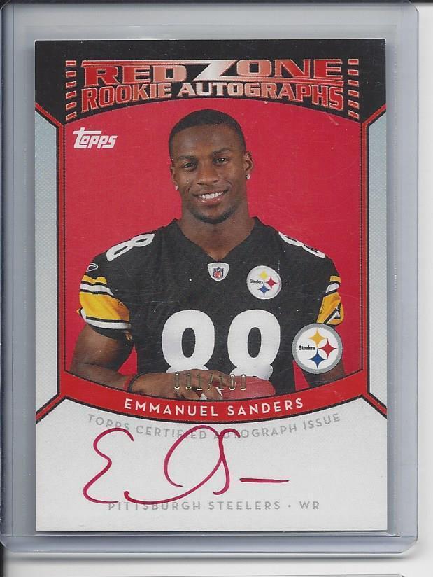 EMMANUEL SANDERS 2010 TOPPS RED ZONE ROOKIE ON CARD AUTO RC #D 73/100