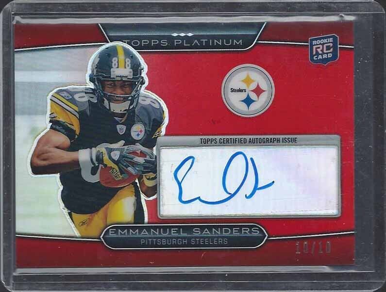 EMMANUEL SANDERS 2010 TOPPS PLATINUM RED REFRACTOR ROOKIE AUTO RC #D 10/10