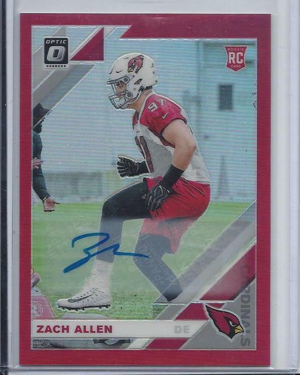 ZACH ALLEN 2019 DONRUSS OPTIC RED HOLO ARIZONA CARDINALS AUTO RC #D 22/50